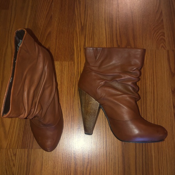 Cognac Brown Scrunched Ankle Boots - Picture 2 of 3